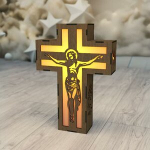 Jesus Cross LED Candle Wooden Wall Mount Decor