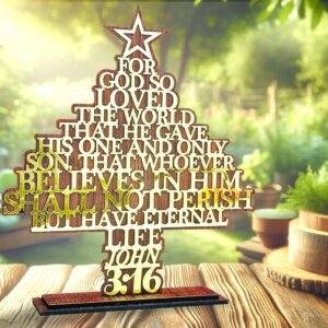 Christmas Tree With Bible Verse John 3:16 (Gold)