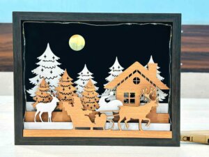 3D lighted Multi Layered Christmas Scene Shadow box