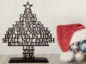 Wooden Christmas Tree With Bible Verse For Christmas Eve Dec...