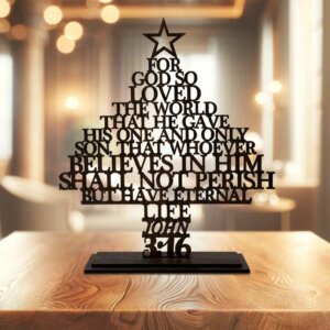 Wooden Christmas Tree With Bible Verse For Christmas Eve Dec...