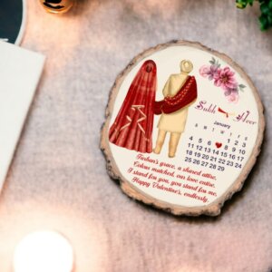 Personalized Slice Wood Wedding Calendar Couple Frame With T...