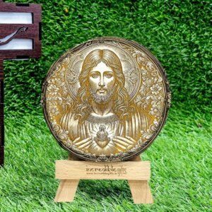 Lord Jesus Christ Engraved Wooden Photo Frame with Wood Stan...