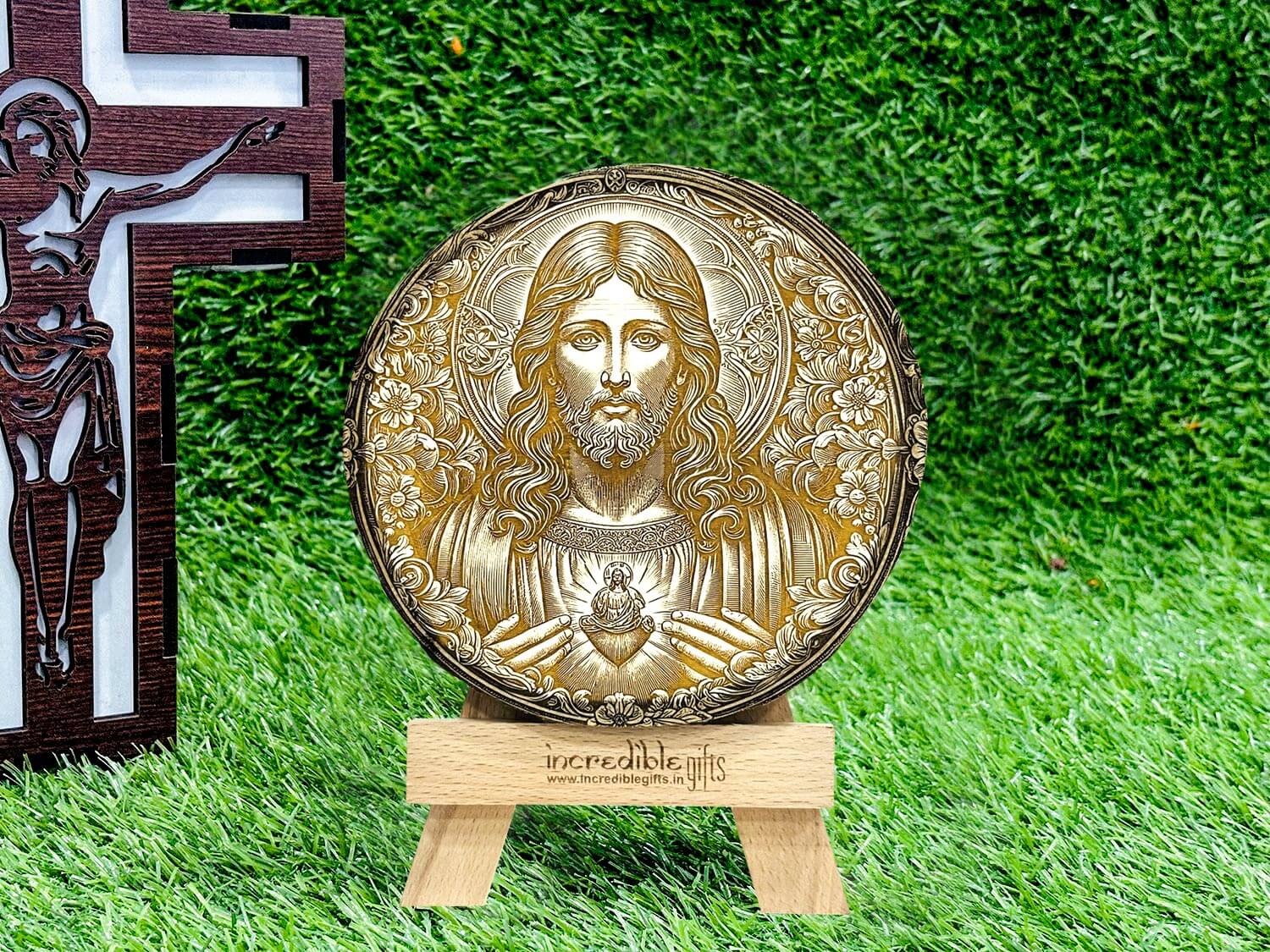 Lord Jesus Christ Engraved Wooden Photo Frame with Wood Stand