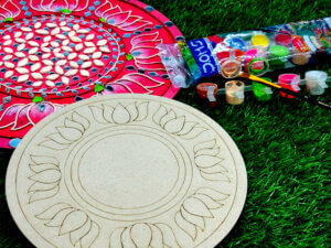 Round Lotus Wooden Lippan Art Board DIY Kit