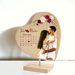 Personalized Wooden Double Side Couple Calendar Heart Photo Frame