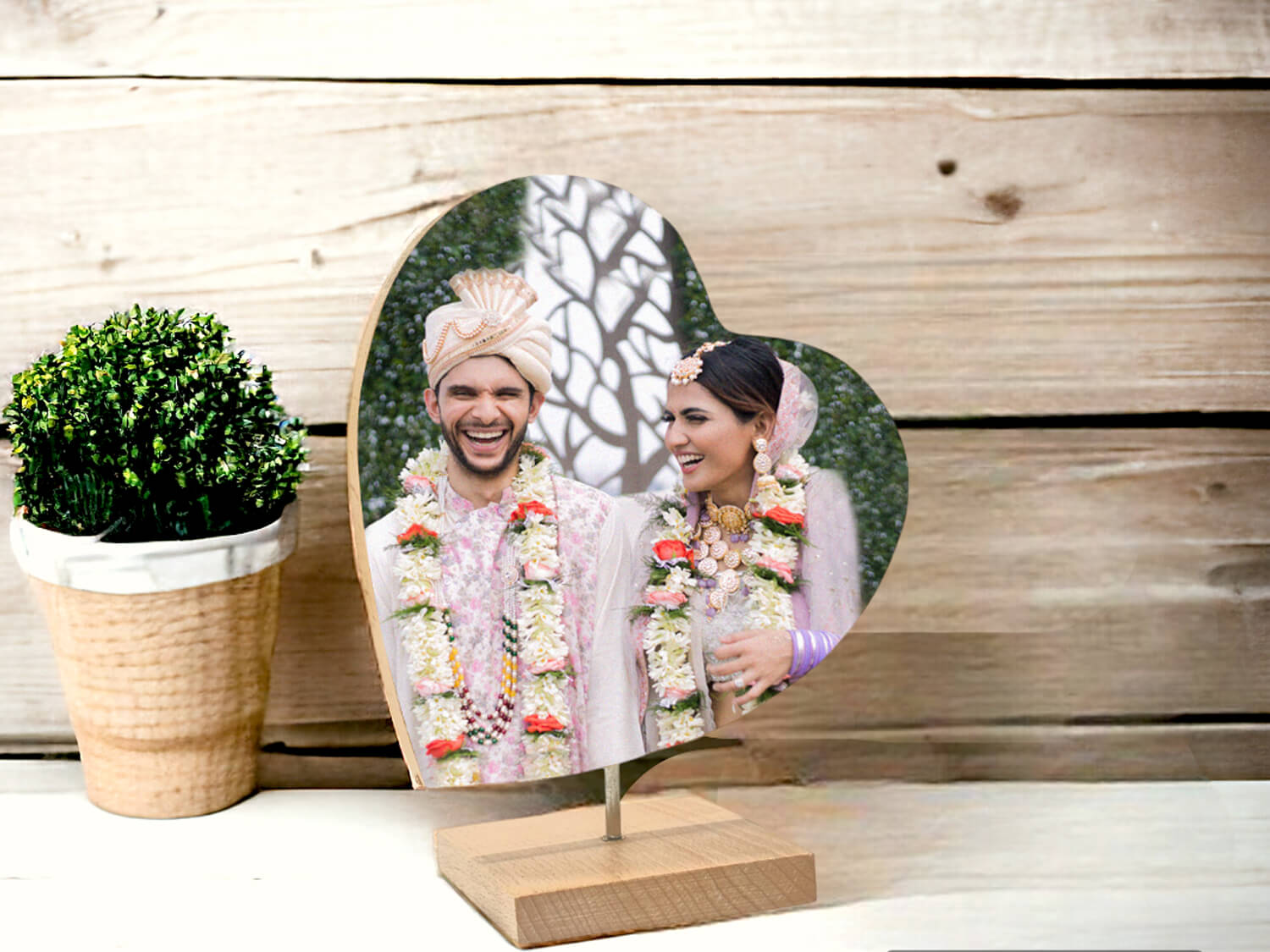 Customized Wooden Double Side Couple Heart Photo Frame Incredible Gifts