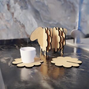 Stylish Sheep Design Coaster – Wooden Coaster Set...